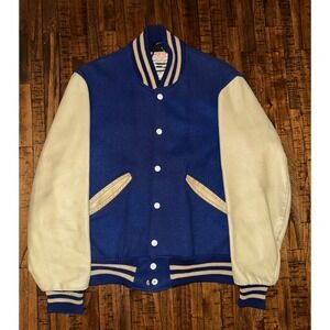 VINTAGE DeLong WPL 8936 Letterman‎ Varsity Jacket 36 Wool Leather Blank 70s 80s